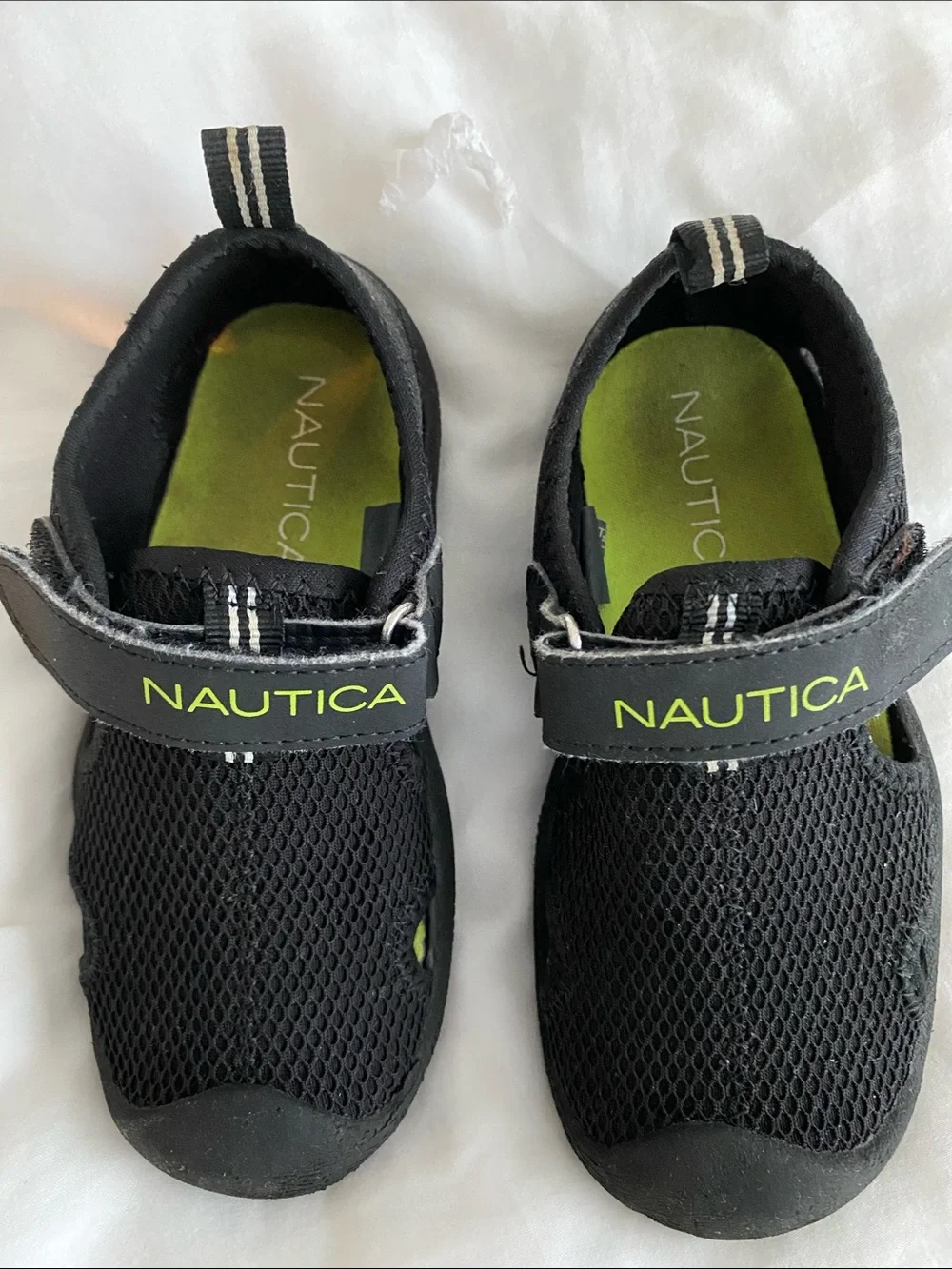 Nautica Black Kids Mesh Hook-and-Loop Water Shoes with Lime Accent